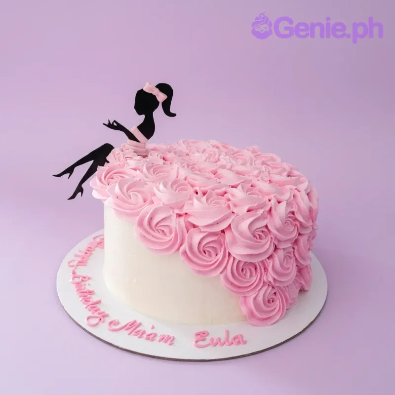 Pink Rosette Silhouette Women Cake Design