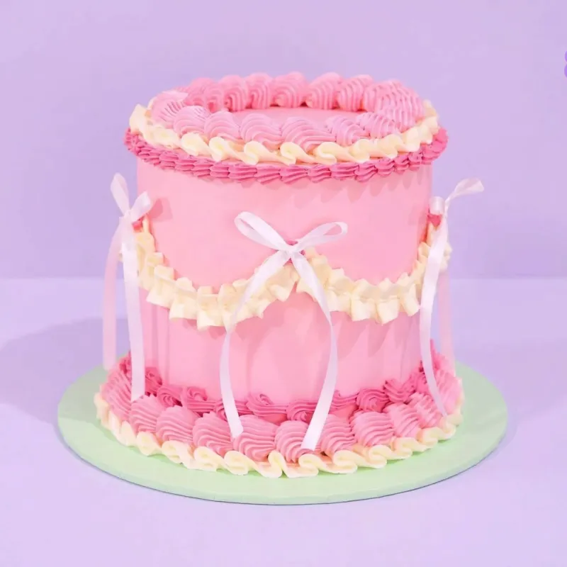 Pink Ruffles Ribbon Cake Design
