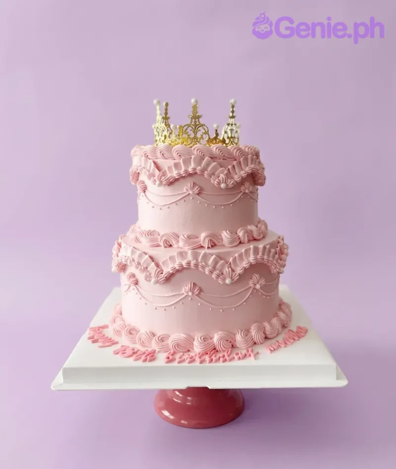 Pink Vintage Crown Lambeth Cake Design