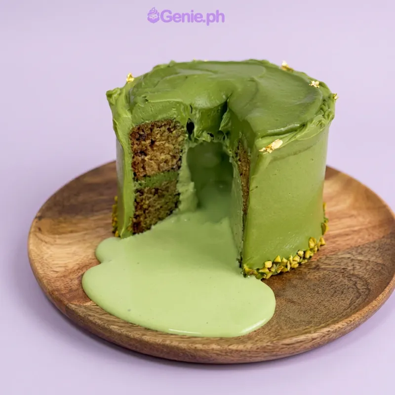 Pistachio Cake cake design — 1 layer soft icing cake in green — with crushed pistachios Pistachio Cake cake design — 1 layer soft icing cake in green — with crushed pistachios