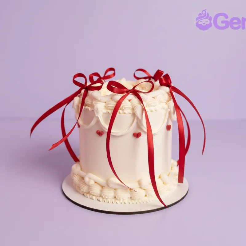 Red Ribbon Lambeth Cake Design