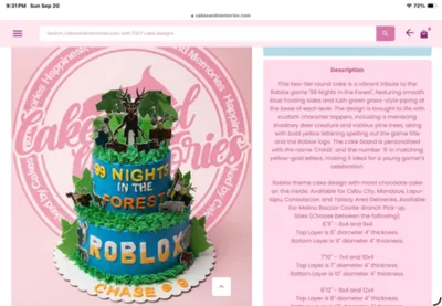 Sky blue 2-tier cake with soft icing, Roblox Forest Cake theme, dark deer printout topper, and pine trees Sky blue 2-tier cake with soft icing, Roblox Forest Cake theme, dark deer printout topper, and pine trees
