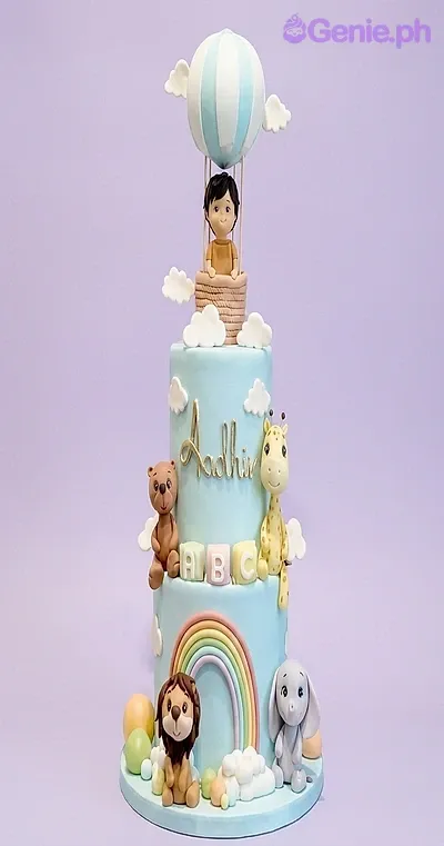 Safari Hot Air Balloon Rainbow Cake Design