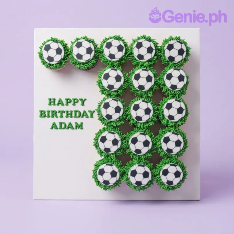 Number 7 cupcake with green grass icing and soccer ball printout toppers Number 7 cupcake with green grass icing and soccer ball printout toppers
