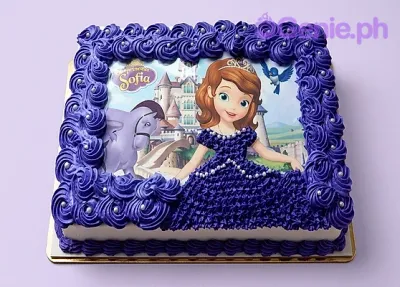 Sofia the First, purple Rectangle - silver theme with Sofia the First edible photo and silver dragees on icing border Sofia the First, purple Rectangle - silver theme with Sofia the First edible photo and silver dragees on icing border