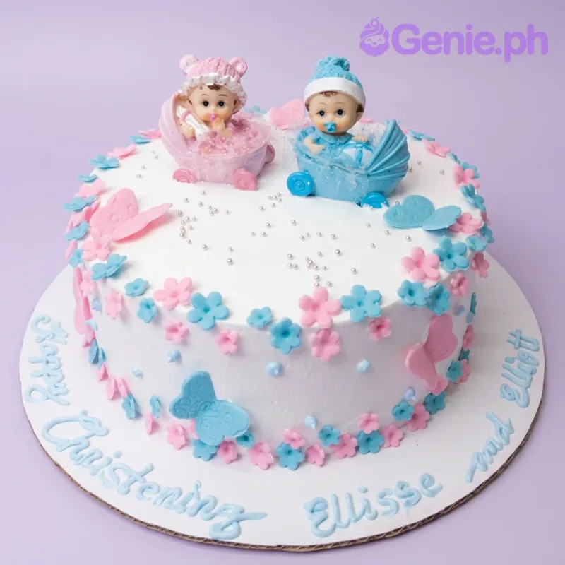 Twins Christening Butterflies Cake Design