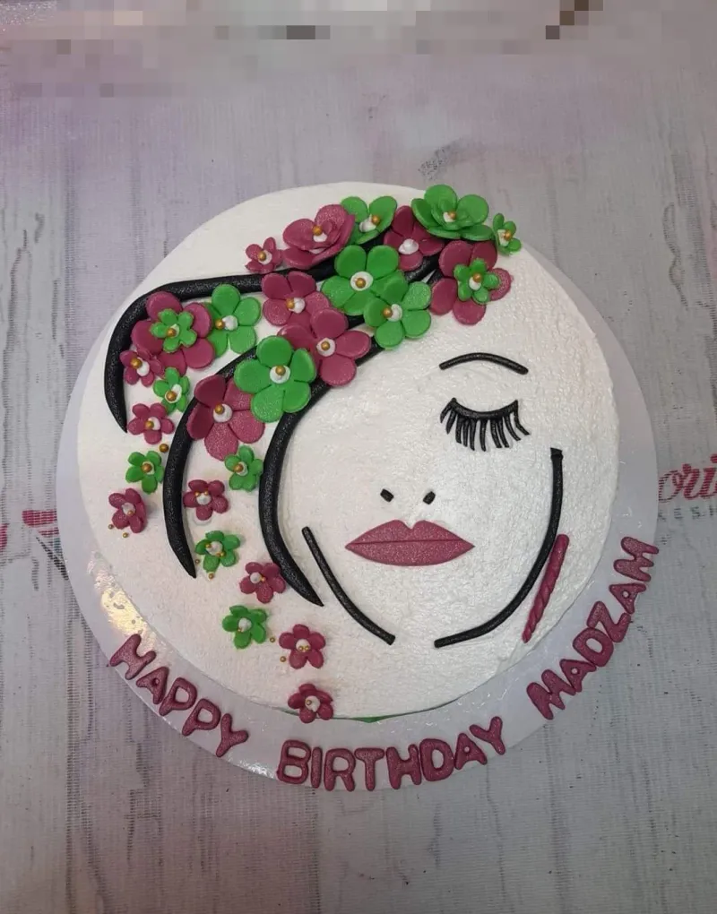 Woman Face Floral Women Cake Design