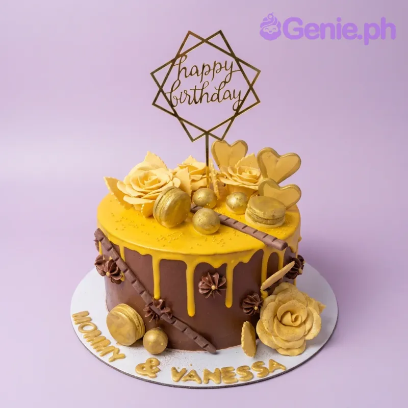 Yellow Chocolate Drip Fifty Cake Design