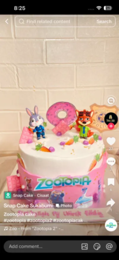 White 1-tier cake with smooth soft icing, Zootopia character printouts, carrot accents, and a pink side wrap White 1-tier cake with smooth soft icing, Zootopia character printouts, carrot accents, and a pink side wrap