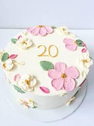 20th floral 1 Tier - pink, white, green theme with gumpaste number 2 and pink icing flower
