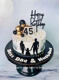 45th Birthday Dad, gold black 1 Tier - gold, black theme with Happy Birthday topper and gold edible balls