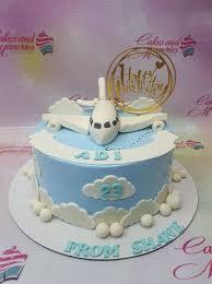 airplane birthday 1 Tier Fondant - gold, white theme with 3D edible airplane and 2D edible cloud shape on top
