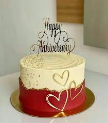 Anniversary Red Gold 1 Tier - cream, red, gold theme with Happy Anniversary topper and gold sprinkles