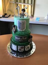 Attack on Titan 3 Tier Fondant - black theme with number 16 and black edible beads