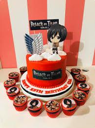 Attack on Titan 1 Tier - white theme with Mikasa Ackerman figurine and white cloud shapes