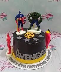 Avengers birthday 1 Tier Fondant - black theme with Captain America figurine and Avengers A symbol