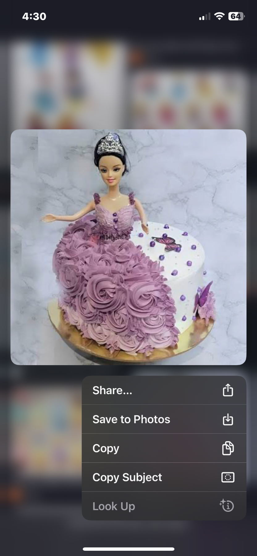 Barbie 1 Tier - white, purple, rose theme with Barbie doll and purple icing rosettes