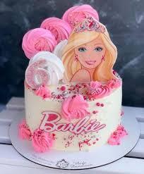 Barbie pink 1 Tier - pink, white theme with Barbie head and pink icing swirls