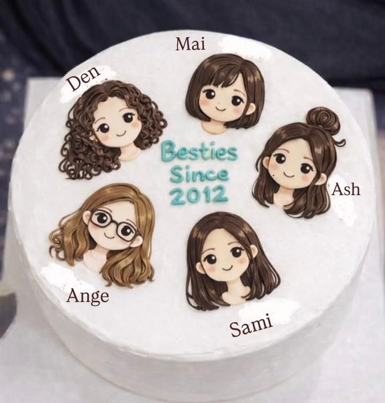 Besties 1 Tier - colorful theme with illustrated girl face