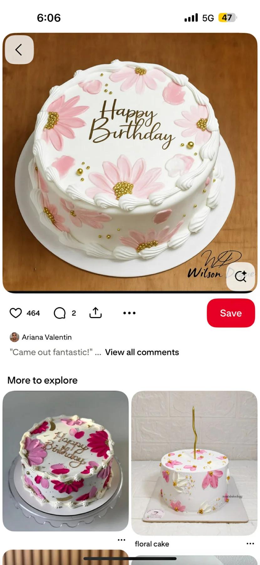 birthday floral 1 Tier - pink, gold, white theme with pink daisy-like flowers