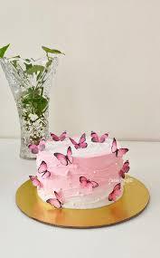 Cake 1 Tier - pink, white theme with pink edible butterflies