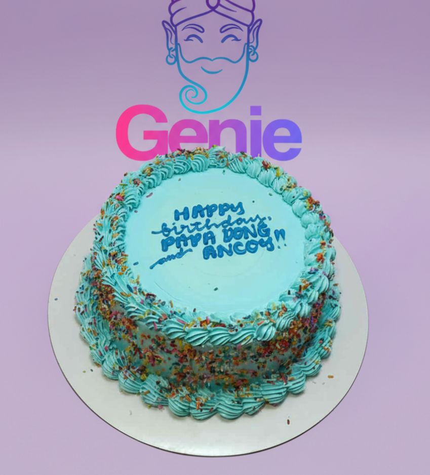 dad birthday 1 Tier - red theme with multi-colored sprinkles on cake side