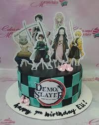 Demon Slayer 1 Tier Fondant - red, black, teal theme with Demon Slayer characters and Demon Slayer logo