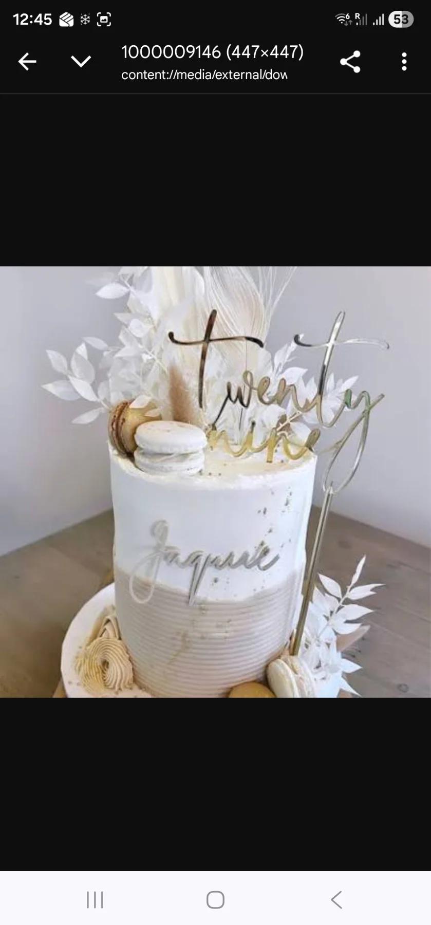 Elegant Gold White 1 Tier - gold, white theme with twenty nine script topper and white and gold macarons