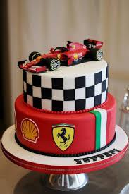 Ferrari racing 2 Tier Fondant - white, red, black theme with red racing car and checkered flag pattern