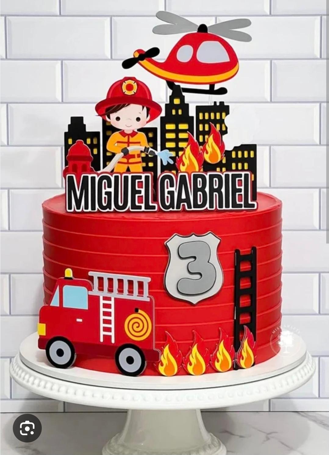 fireman 1 Tier - red, black theme with firefighter with hose and fire flames