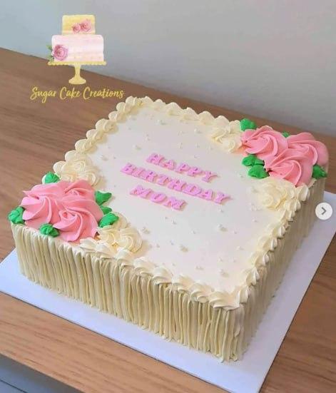 floral birthday Square - pink, rose, green theme with pink icing rosettes