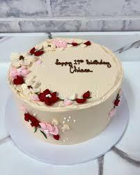 floral birthday 1 Tier - red, pink, white theme with red piped flowers