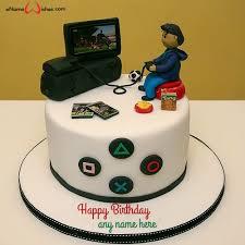 gaming birthday 1 Tier Fondant - red theme with edible 3D figure of a person playing video games and edible 2D PlayStation...