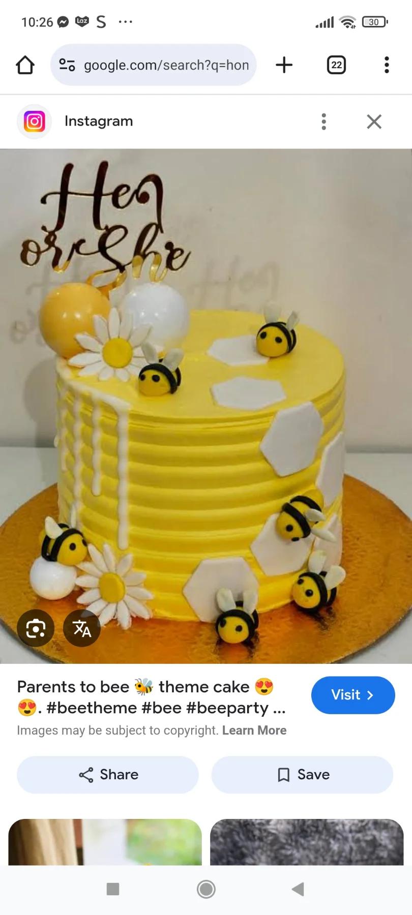 gender reveal bee 1 Tier - white theme with He or She topper and edible bee