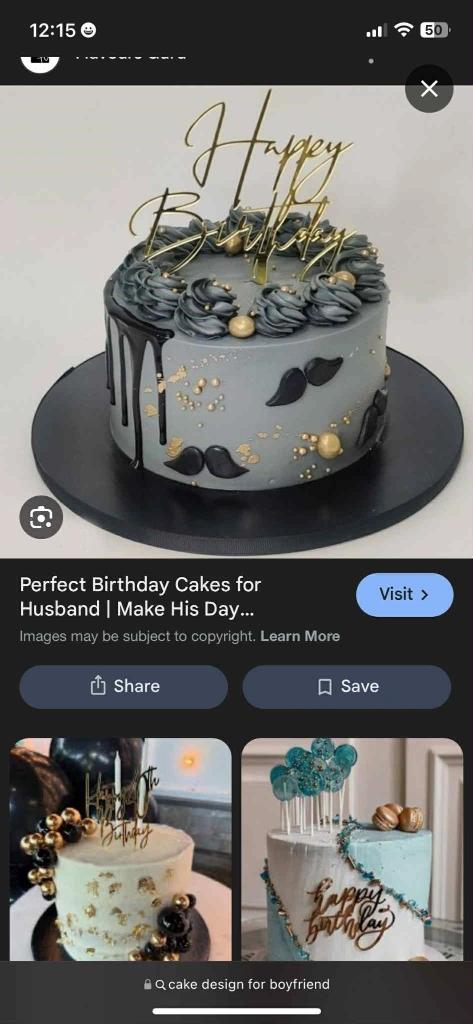 gentleman 1 Tier - black, rose, gold theme with Happy Birthday topper and black mustaches