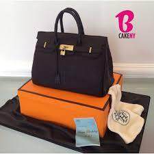 handbag cake 2 Tier Fondant - white, blue theme with white cloth with Hermes logo