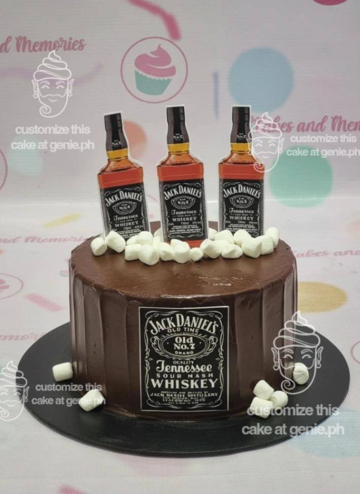 Jack Daniel's, brown 1 Tier - white theme with cardstock of Jack Daniel's bottle and white marshmallows