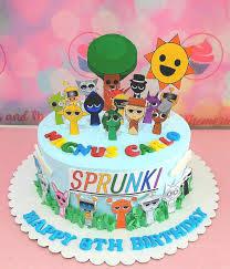 Kids cartoon 1 Tier Fondant - yellow theme with Printout tree and printout of various characters on sticks