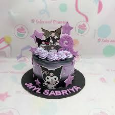 Kuromi 9th 1 Tier Fondant - colorful theme with 5 Kuromi head printouts and 1 large Kuromi character printout
