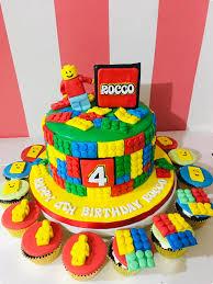 lego birthday 1 Tier Fondant - red theme with lego man figure and colorful lego building blocks