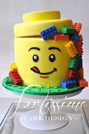 lego head 1 Tier Fondant - yellow theme with yellow lego head stud and colorful building blocks