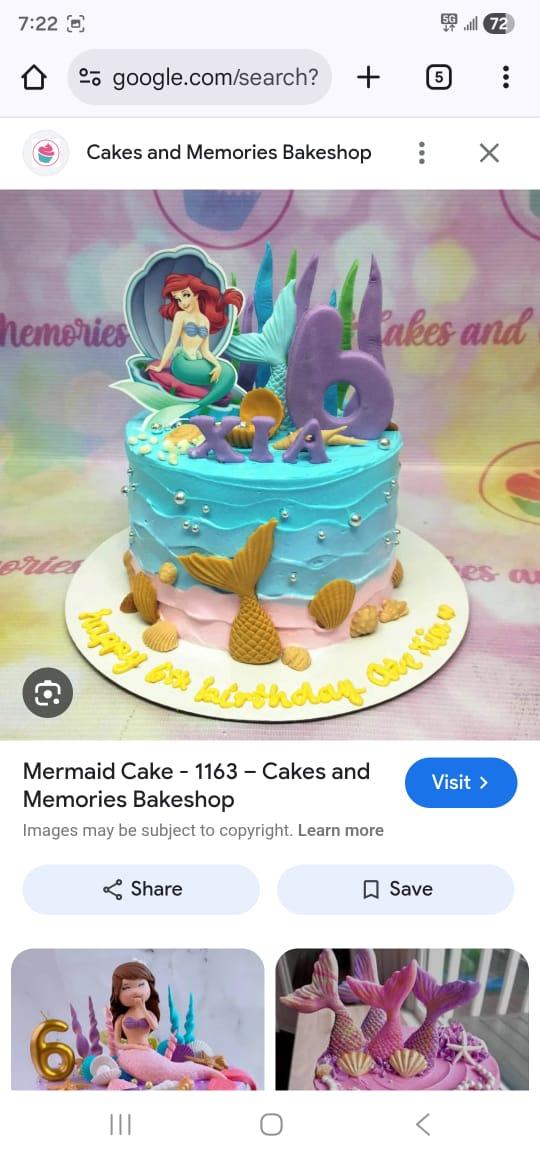 mermaid ariel 1 Tier - red, blue, light theme with Ariel character with shell background and purple name letters XIA