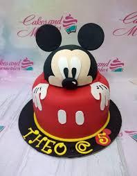 Mickey Mouse 5th 1 Tier Fondant - red theme with Mickey Mouse head and Mickey Mouse left hand