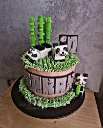 Minecraft Panda 1 Tier Fondant - colorful theme with Panda figure and Grass piping