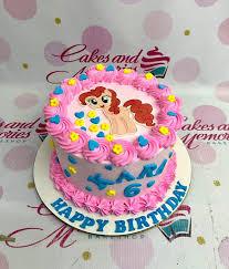 My Little Pony, kids 1 Tier - pink, blue, yellow theme with My Little Pony character (Pinkie Pie) and small blue hearts