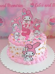 My Melody 5th 1 Tier - pink theme with My Melody themed number 5 and My Melody character cutouts