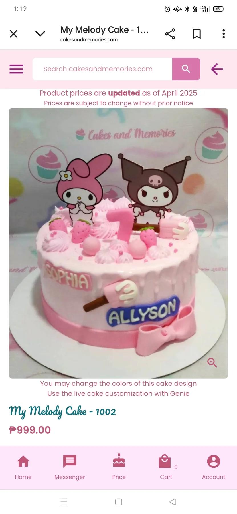 My Melody Kuromi 1 Tier - pink theme with My Melody character and Pink edible strawberries