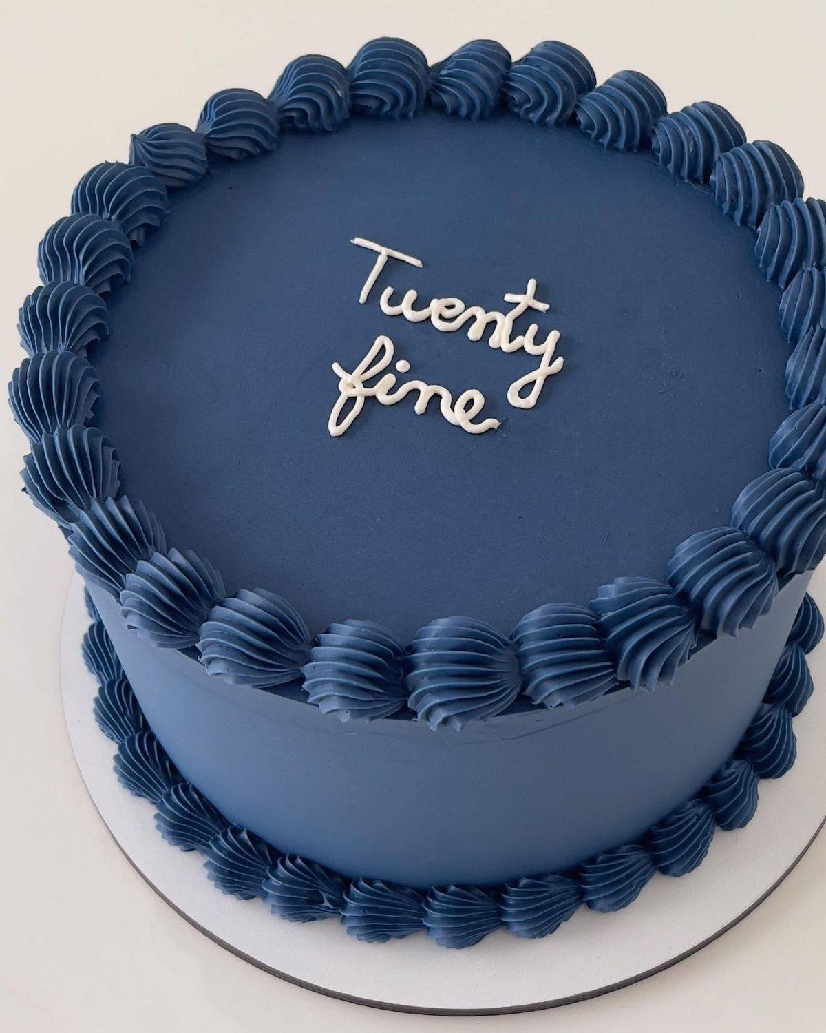 navy blue minimalist 1 Tier - blue, navy theme with navy blue piped icing swirls