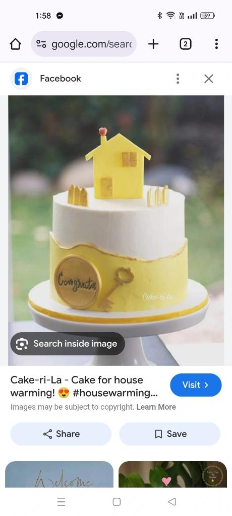 New home gold 2 Tier Fondant - red, yellow, gold theme with yellow house with red heart chimney and gold key