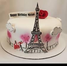 Paris birthday 1 Tier Fondant - red, rose, pink theme with Eiffel Tower and pink trees/bushes